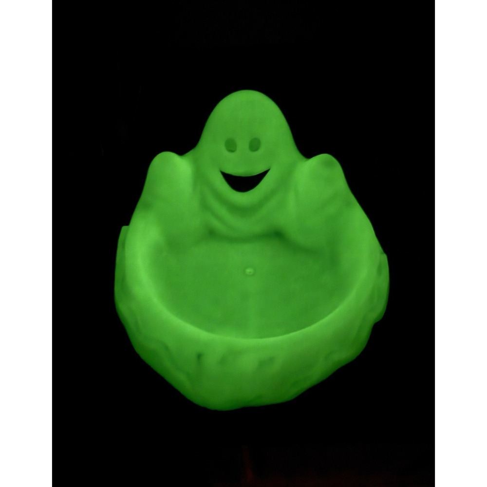 Glow in the Dark Plastic Halloween Candy‎ Dish Bowl Molded White Ghost Shape VTG